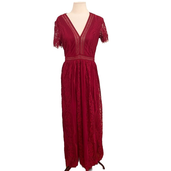 NWT Blencot  Maxi Dress Red Maroon‎ Lace Sz Small boho prairie cottagecore - Picture 4 of 14